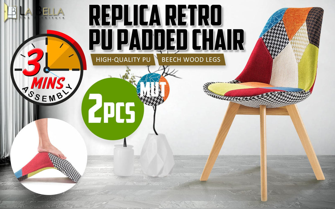 La Bella 2 Set Multi Colour Retro Dining Cafe Chair Padded Seat-Furniture &gt; Bar Stools &amp; Chairs-PEROZ Accessories
