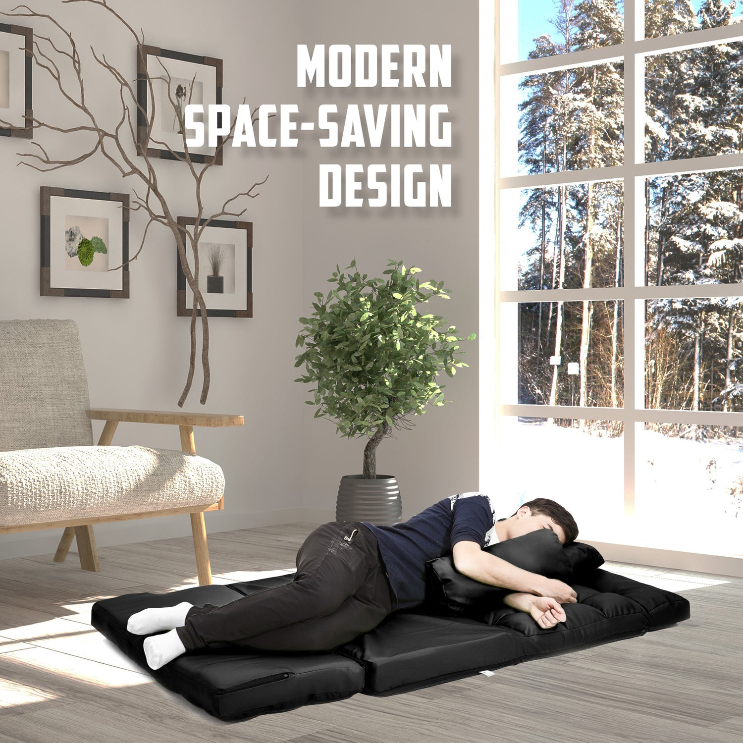 La Bella Double Seat Couch Bed Black Sofa Gemini Leather-Furniture &gt; Sofas-PEROZ Accessories