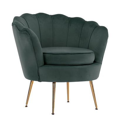 La Bella Shell Scallop Green Armchair Lounge Chair Accent Velvet-Furniture &gt; Bar Stools &amp; Chairs-PEROZ Accessories