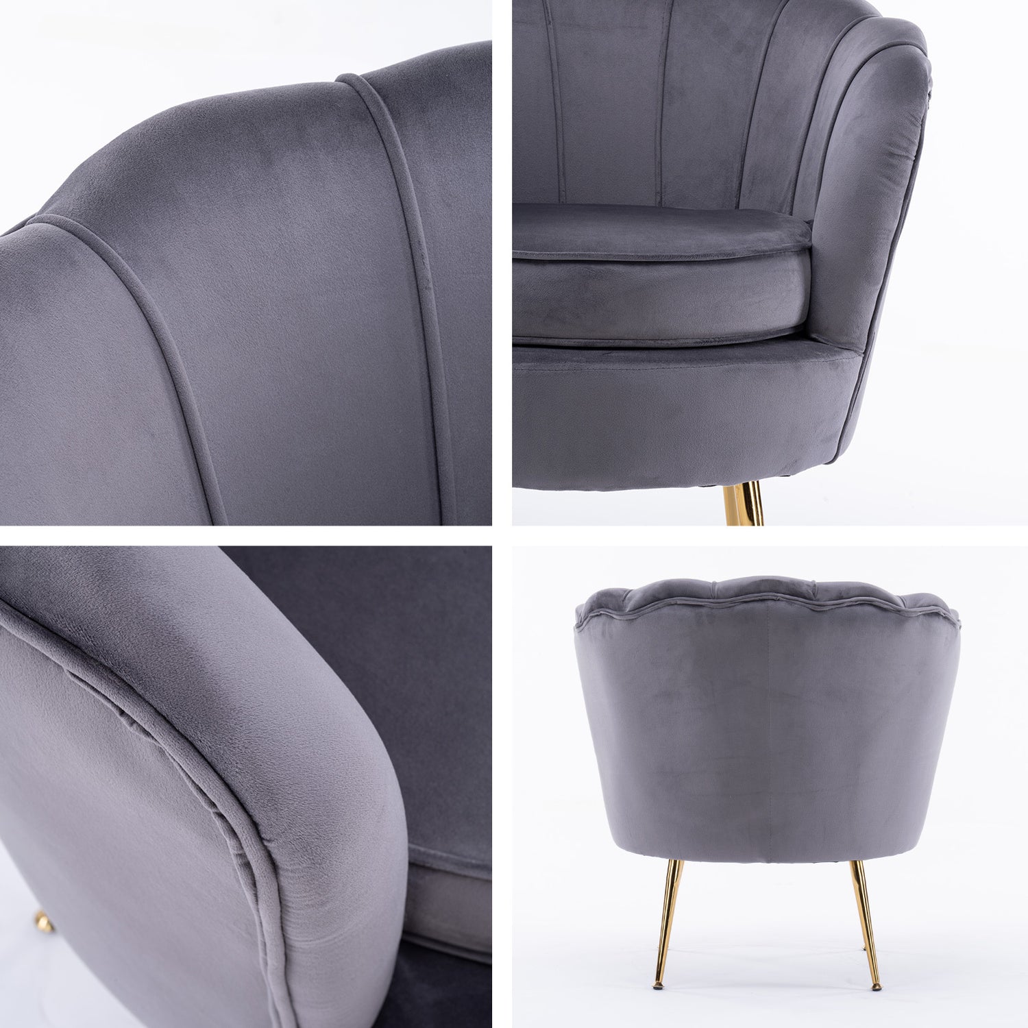 La Bella Shell Scallop Grey Armchair Lounge Chair Accent Velvet-Furniture &gt; Bar Stools &amp; Chairs-PEROZ Accessories