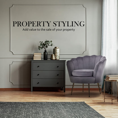 La Bella Shell Scallop Grey Armchair Lounge Chair Accent Velvet-Furniture &gt; Bar Stools &amp; Chairs-PEROZ Accessories