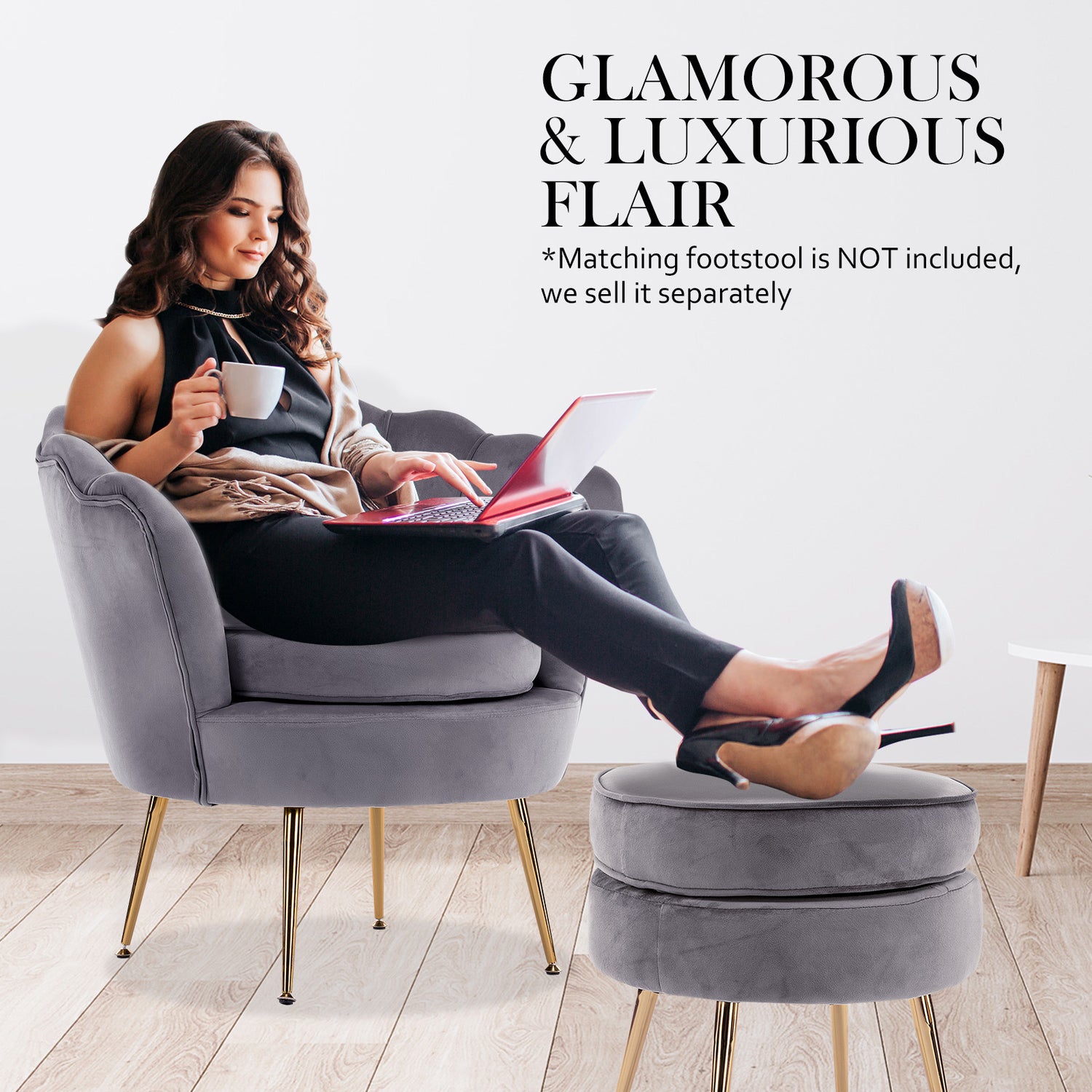 La Bella Shell Scallop Grey Armchair Lounge Chair Accent Velvet-Furniture &gt; Bar Stools &amp; Chairs-PEROZ Accessories