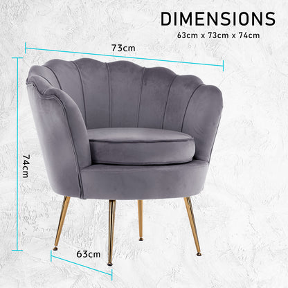 La Bella Shell Scallop Grey Armchair Lounge Chair Accent Velvet-Furniture &gt; Bar Stools &amp; Chairs-PEROZ Accessories