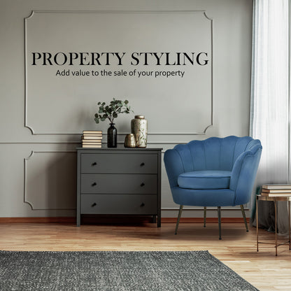La Bella Shell Scallop Navy Blue Armchair Lounge Chair Accent Velvet-Furniture &gt; Bar Stools &amp; Chairs-PEROZ Accessories