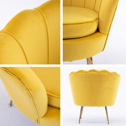 La Bella Shell Scallop Yellow Armchair Lounge Chair Accent Velvet-Furniture &gt; Bar Stools &amp; Chairs-PEROZ Accessories