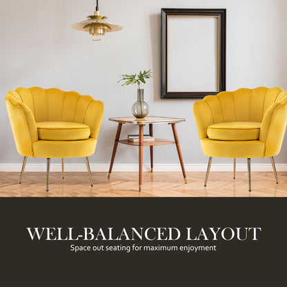 La Bella Shell Scallop Yellow Armchair Lounge Chair Accent Velvet-Furniture &gt; Bar Stools &amp; Chairs-PEROZ Accessories