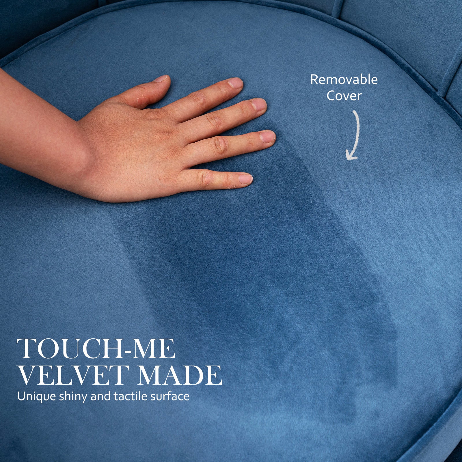 La Bella Shell Scallop Navy Blue Armchair Accent Chair Velvet + Round Ottoman Footstool-Armchairs-PEROZ Accessories