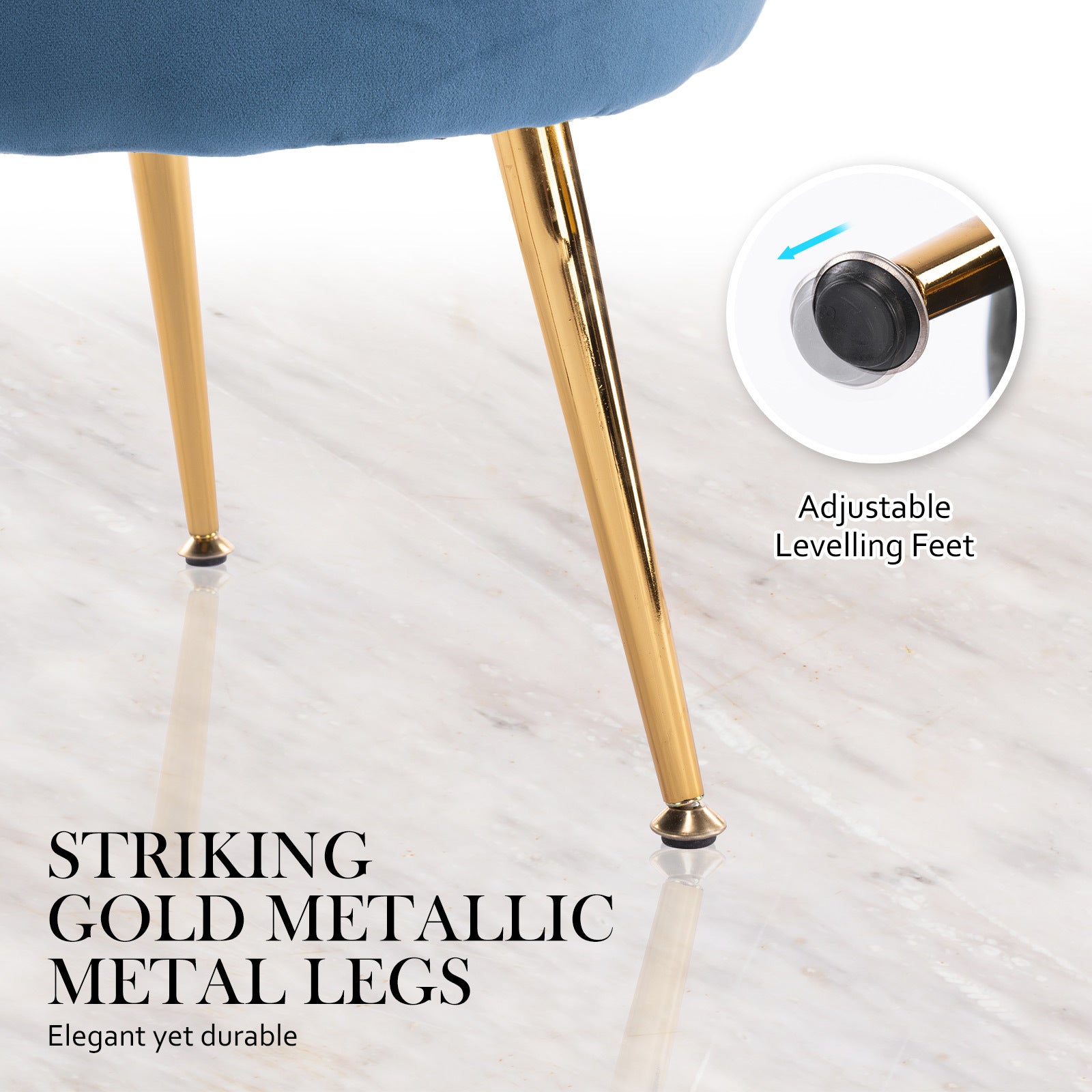 La Bella Shell Scallop Navy Blue Armchair Accent Chair Velvet + Round Ottoman Footstool-Armchairs-PEROZ Accessories