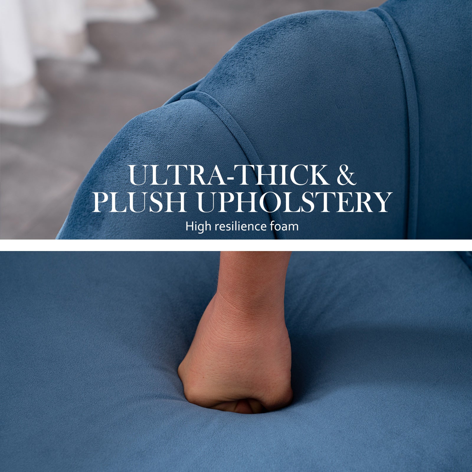 La Bella Shell Scallop Navy Blue Armchair Accent Chair Velvet + Round Ottoman Footstool-Armchairs-PEROZ Accessories