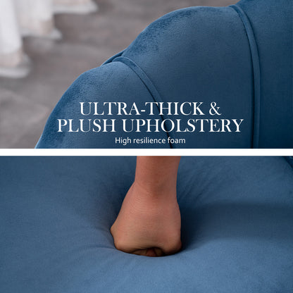 La Bella Shell Scallop Navy Blue Armchair Accent Chair Velvet + Round Ottoman Footstool-Armchairs-PEROZ Accessories