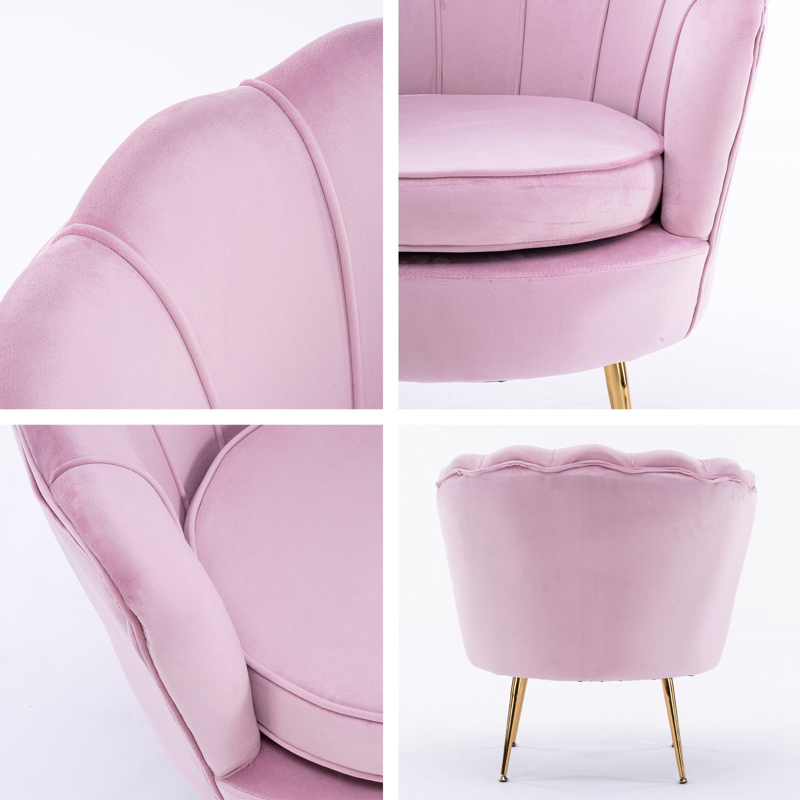 La Bella Shell Scallop Pink Armchair Accent Chair Velvet + Round Ottoman Footstool-Armchairs-PEROZ Accessories
