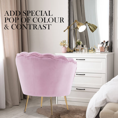 La Bella Shell Scallop Pink Armchair Accent Chair Velvet + Round Ottoman Footstool-Armchairs-PEROZ Accessories