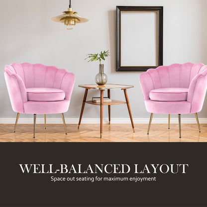 La Bella Shell Scallop Pink Armchair Accent Chair Velvet + Round Ottoman Footstool-Armchairs-PEROZ Accessories