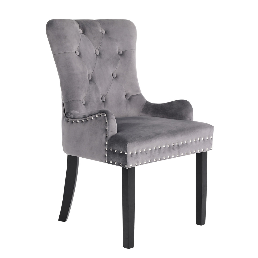 La Bella Grey French Provincial Dining Chair Ring Studded Lisse Velvet Rubberwood-Furniture &gt; Bar Stools &amp; Chairs-PEROZ Accessories