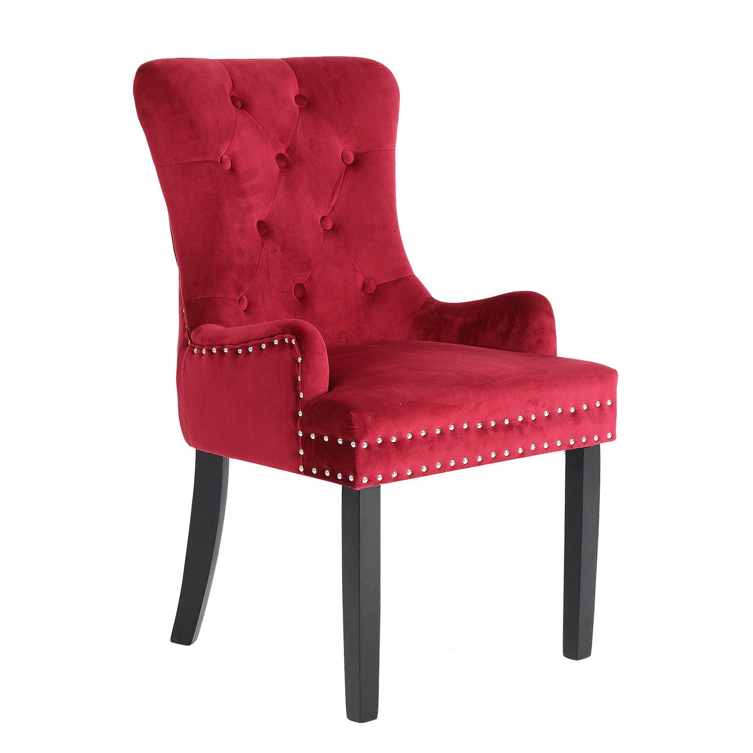 La Bella Bordeaux Red French Provincial Dining Chair Ring Studded Lisse Velvet Rubberwood-Furniture &gt; Bar Stools &amp; Chairs-PEROZ Accessories