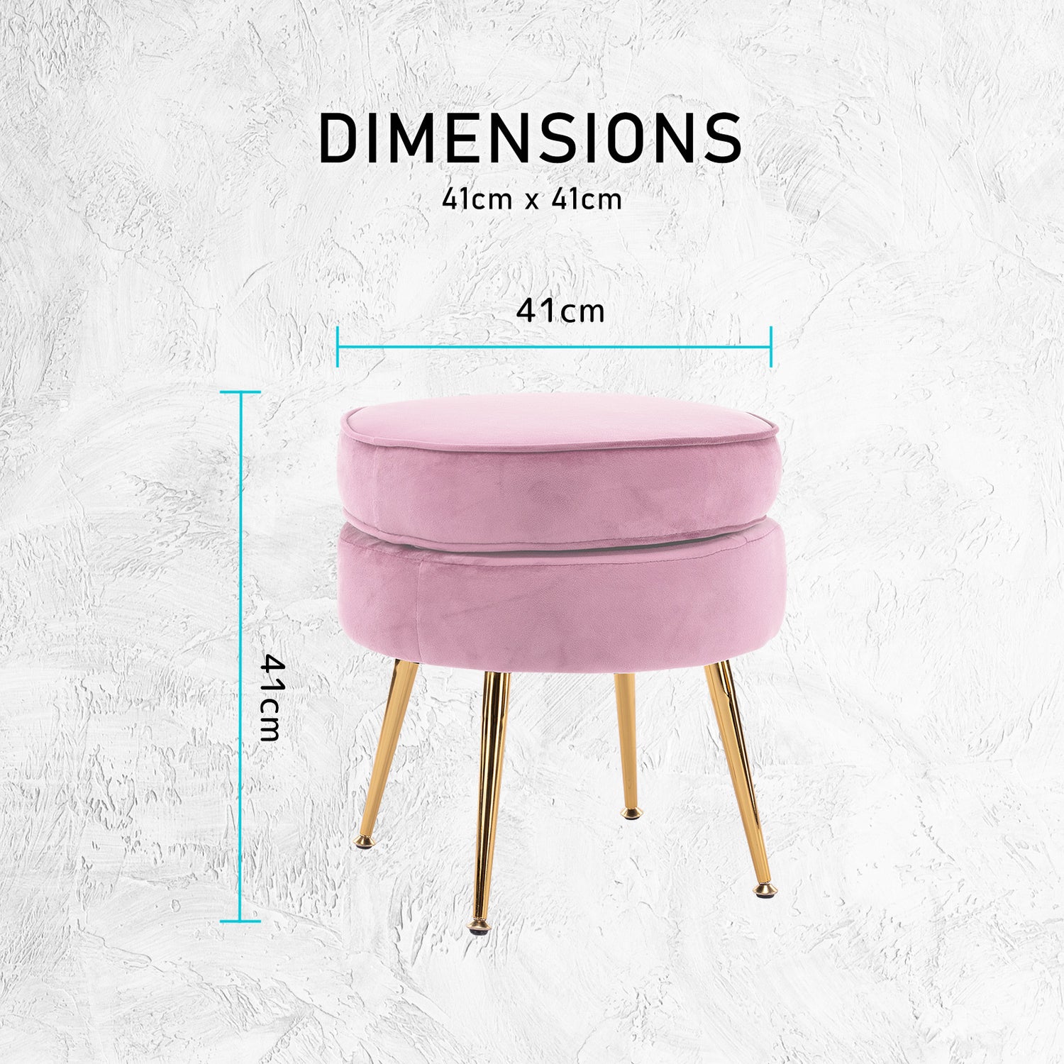 La Bella Pink Round Ottoman Foot Stool Velvet Fabric Metal Leg-Ottomans-PEROZ Accessories