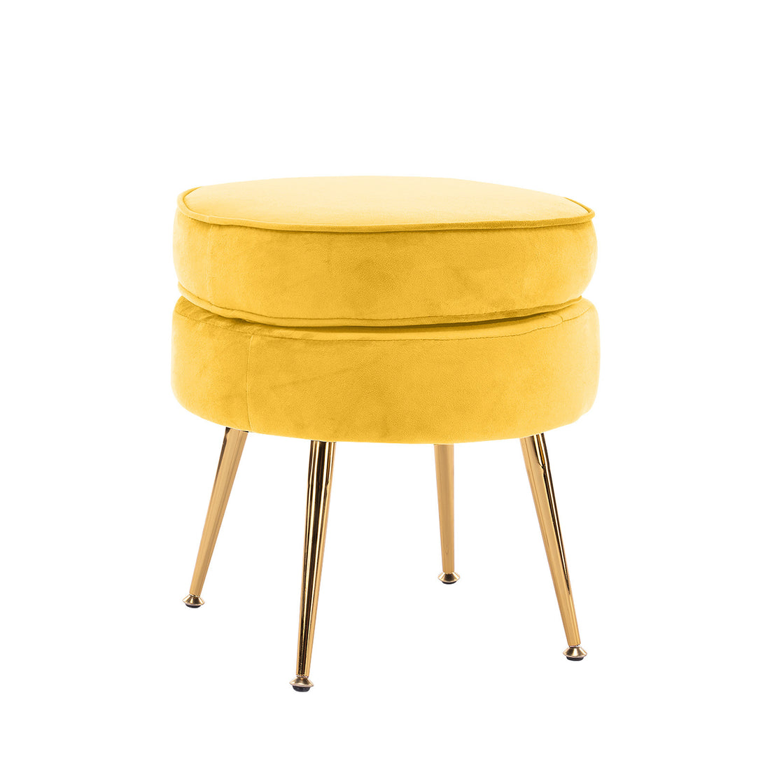 La Bella Yellow Round Ottoman Foot Stool Velvet Fabric Metal Leg-Armchairs-PEROZ Accessories