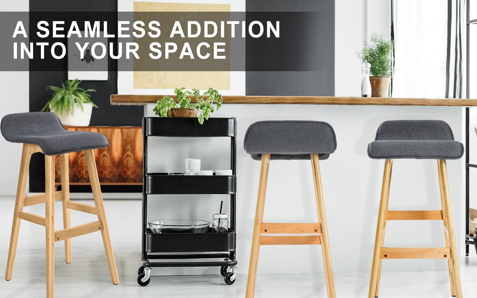 La Bella 2 Set 74cm Grey Wooden Bar Stool Sophia Fabric-Furniture &gt; Bar Stools &amp; Chairs-PEROZ Accessories