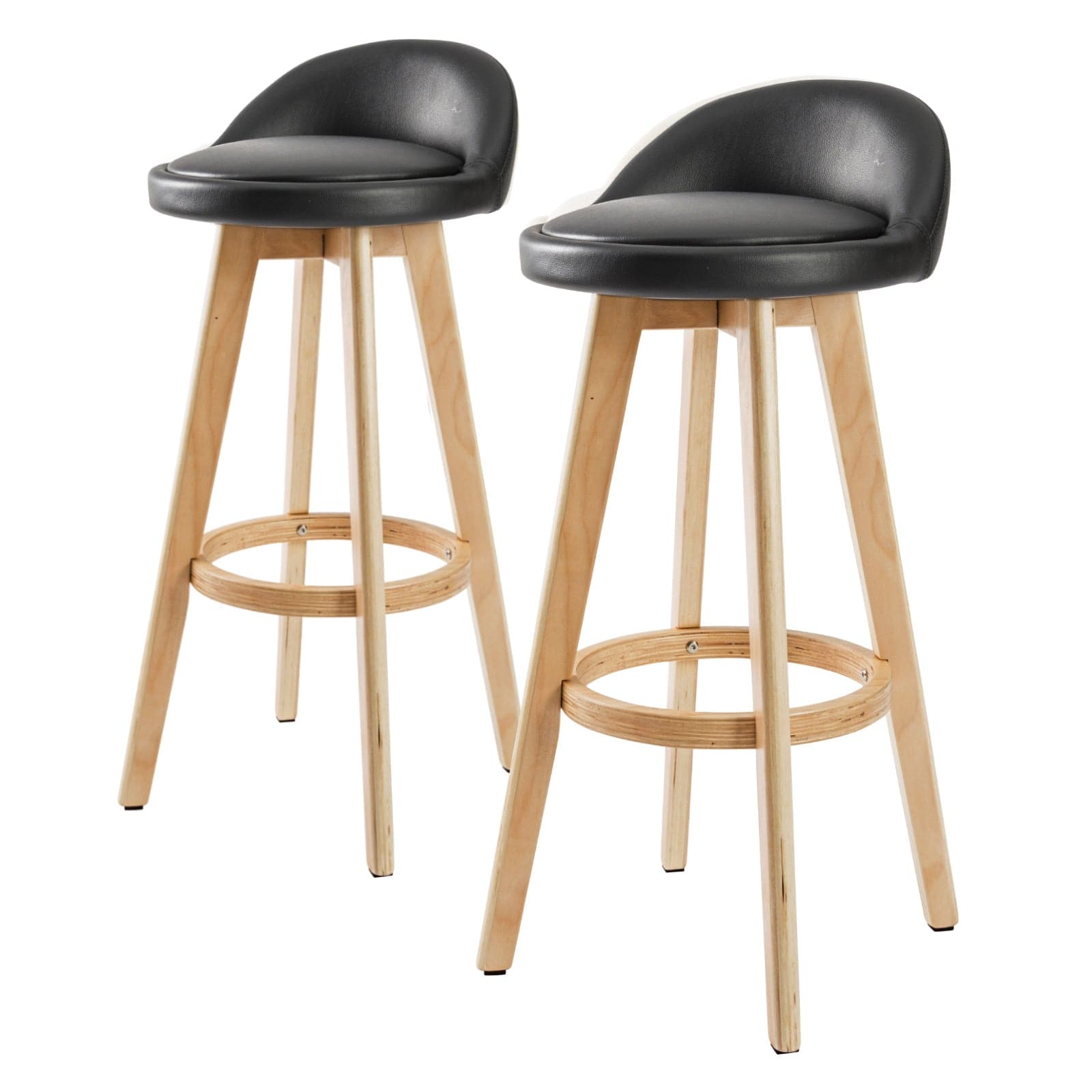 La Bella 2 Set 72cm Black Wooden Bar Stool Leila Leather-Furniture &gt; Bar Stools &amp; Chairs-PEROZ Accessories