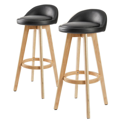La Bella 2 Set 72cm Black Wooden Bar Stool Leila Leather-Furniture &gt; Bar Stools &amp; Chairs-PEROZ Accessories