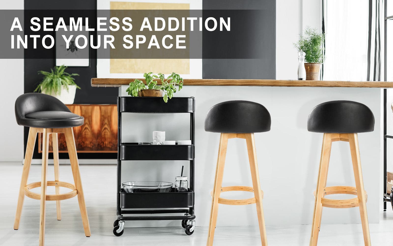 La Bella 2 Set 72cm Black Wooden Bar Stool Leila Leather-Furniture &gt; Bar Stools &amp; Chairs-PEROZ Accessories