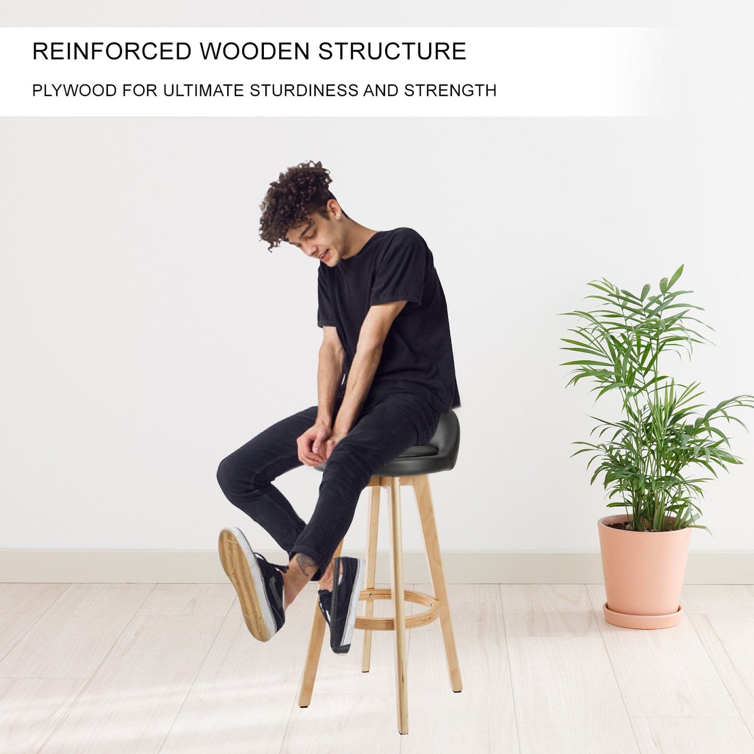 La Bella 4 Set 72cm Black Wooden Bar Stool Leila Leather-Furniture &gt; Bar Stools &amp; Chairs-PEROZ Accessories