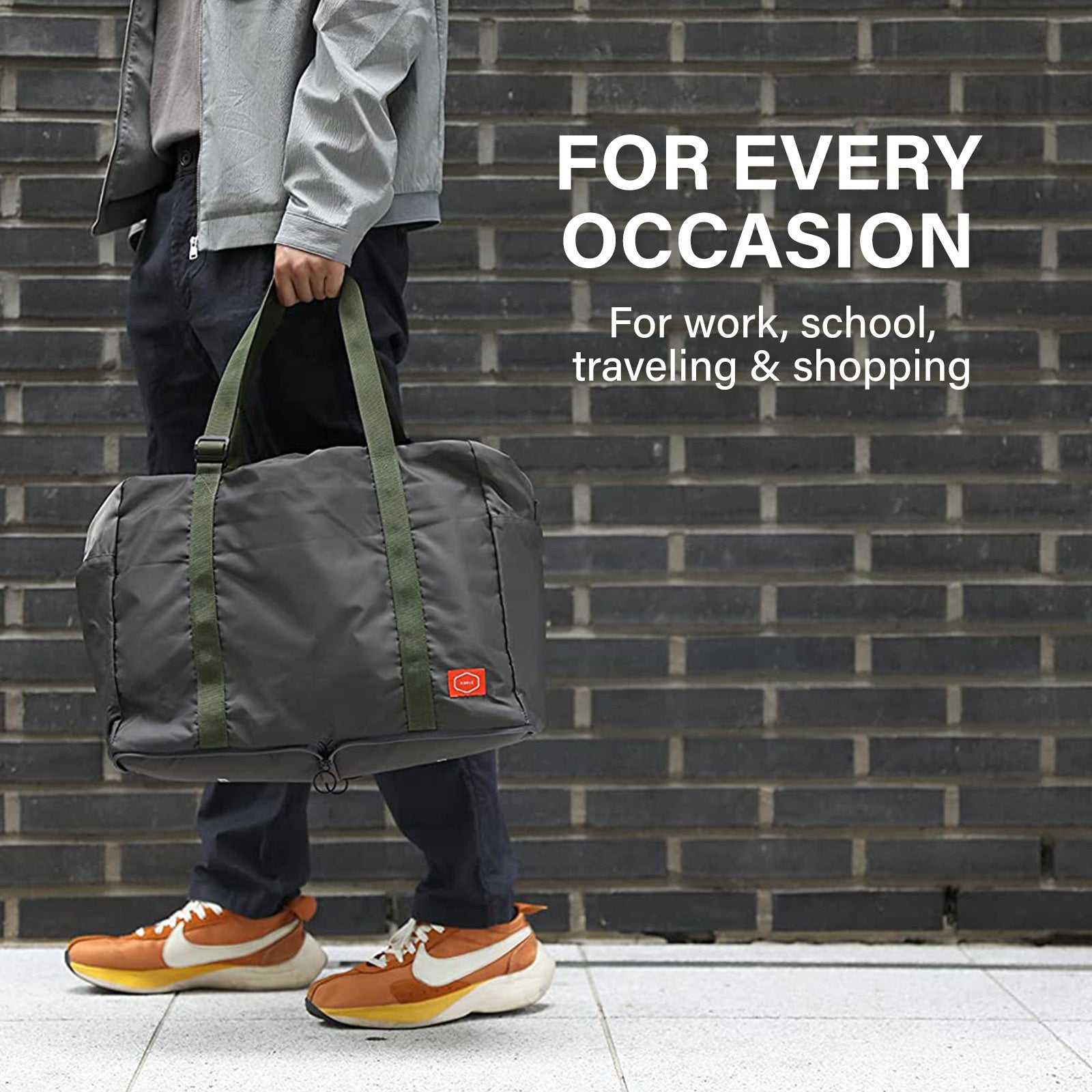 KOELE Khaki Shopper Bag Travel Duffle Bag Foldable Laptop Luggage KO-BOSTON-Duffle Bags-PEROZ Accessories