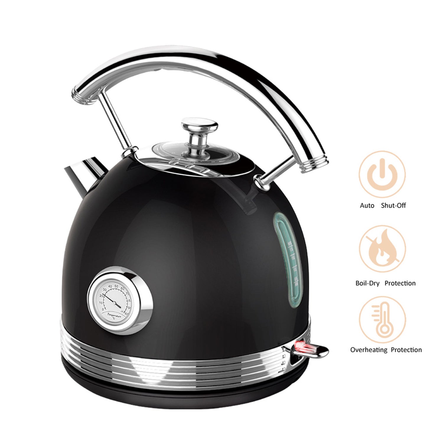 PHILEX 1.7 Black Electric Kettle Boiler Stainless Steel Retro-Appliances &gt; Kitchen Appliances-PEROZ Accessories
