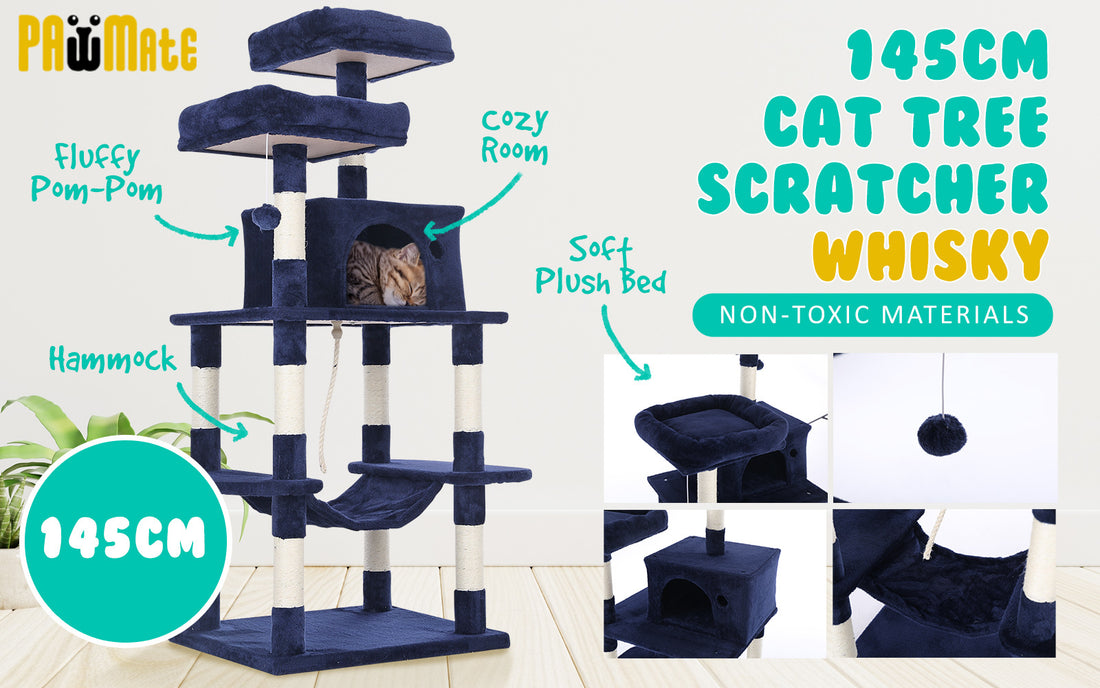 Paw Mate 145cm Blue Cat Tree WHISKY Sisal Scratching Post Scratcher Pole Condo House Tower-Pet Care &gt; Cat Supplies-PEROZ Accessories
