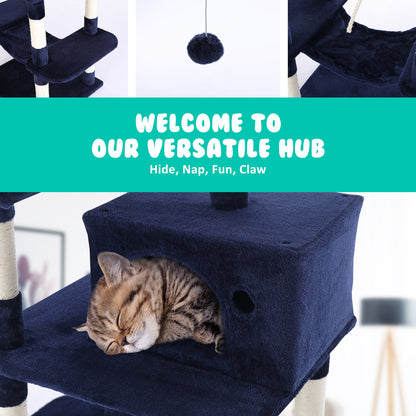 Paw Mate 145cm Blue Cat Tree WHISKY Sisal Scratching Post Scratcher Pole Condo House Tower-Pet Care &gt; Cat Supplies-PEROZ Accessories
