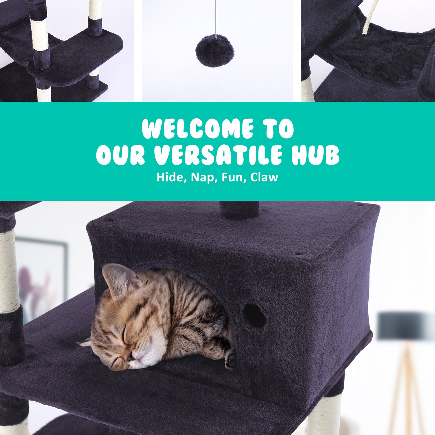 Paw Mate 145cm Grey Cat Tree WHISKY Sisal Scratching Post Scratcher Pole Condo House Tower-Pet Care &gt; Cat Supplies-PEROZ Accessories