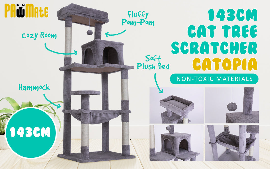 Paw Mate 143cm Grey Cat Tree CATOPIA Sisal Scratching Post Scratcher Pole Condo House Tower-Pet Care &gt; Cat Supplies-PEROZ Accessories