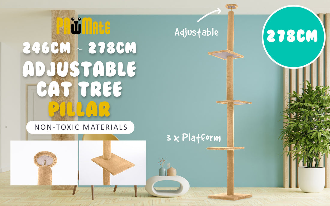 Paw Mate 278cm Brown Cat Tree PILLAR Scratcher Adjustable Floor to Ceiling Condo Tower-Pet Care &gt; Cat Supplies-PEROZ Accessories