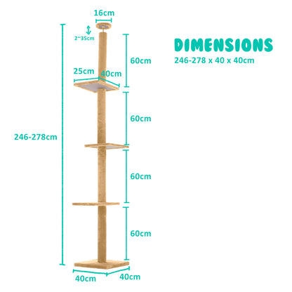 Paw Mate 278cm Brown Cat Tree PILLAR Scratcher Adjustable Floor to Ceiling Condo Tower-Pet Care &gt; Cat Supplies-PEROZ Accessories