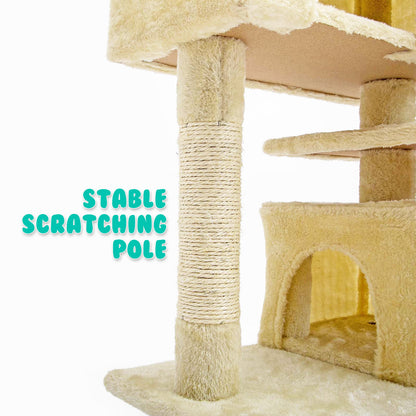 Paw Mate 130cm Beige Cat Tree Soho Multi Level Scratcher-Cat Trees-PEROZ Accessories