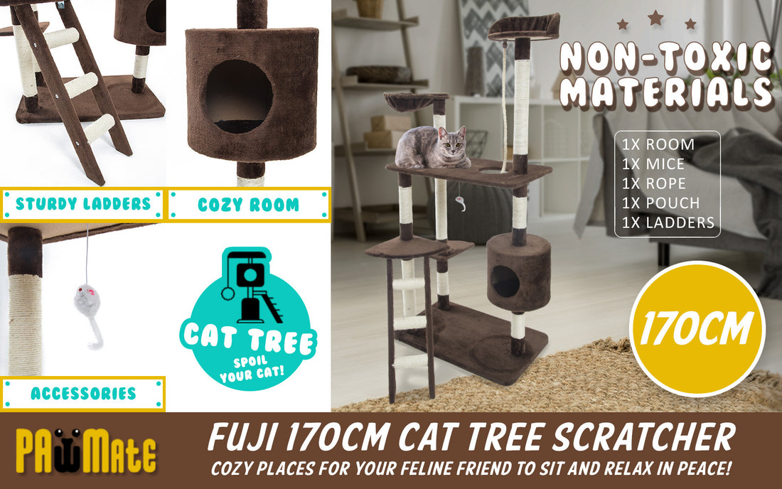 Paw Mate 170cm Brown Cat Tree Fuji Multi Level Scratcher-Cat Trees-PEROZ Accessories