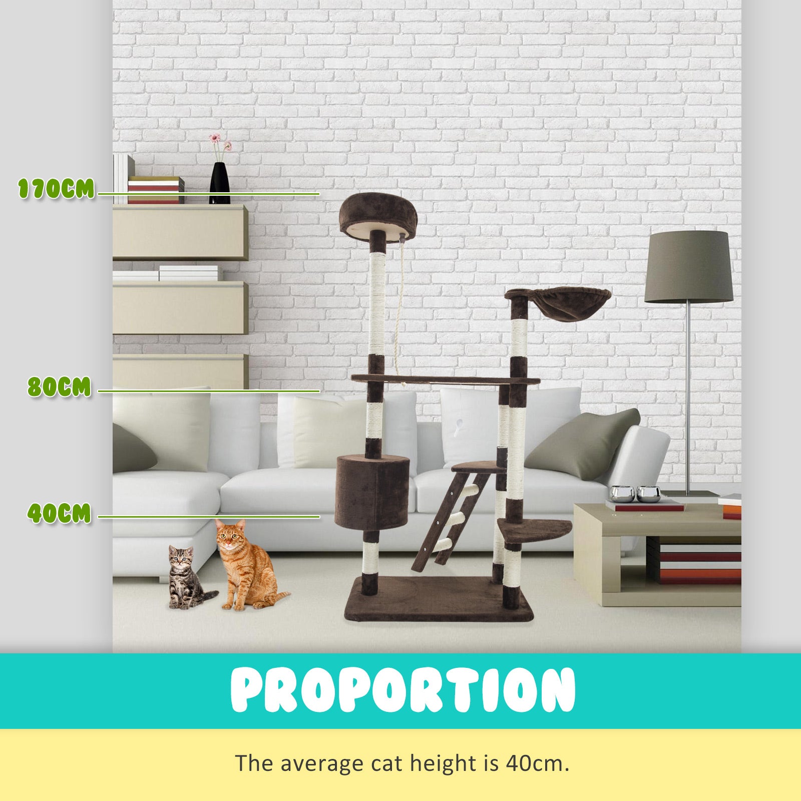 Paw Mate 170cm Brown Cat Tree Fuji Multi Level Scratcher-Cat Trees-PEROZ Accessories