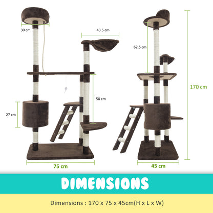 Paw Mate 170cm Brown Cat Tree Fuji Multi Level Scratcher-Cat Trees-PEROZ Accessories