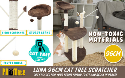 Paw Mate 96cm Brown Cat Tree Luna Multi Level Scratcher-Pet Care &gt; Cat Supplies-PEROZ Accessories