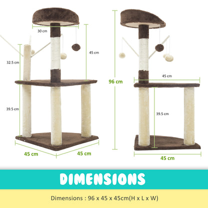 Paw Mate 96cm Brown Cat Tree Luna Multi Level Scratcher-Pet Care &gt; Cat Supplies-PEROZ Accessories