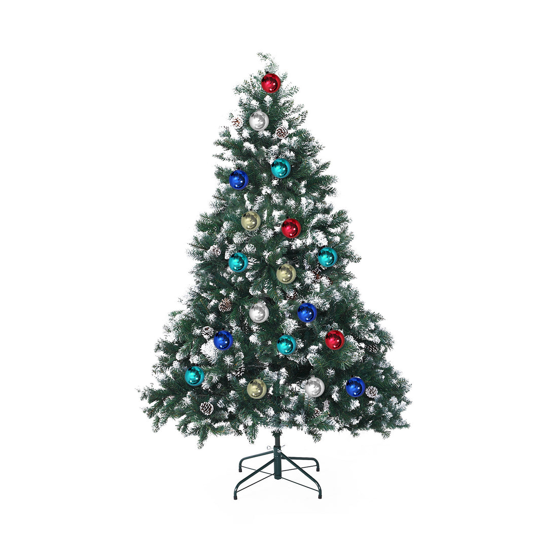 Home Ready 5Ft 150cm 720 tips Green Snowy Christmas Tree Xmas Pine Cones + Bauble Balls-Occasions &gt; Christmas-PEROZ Accessories