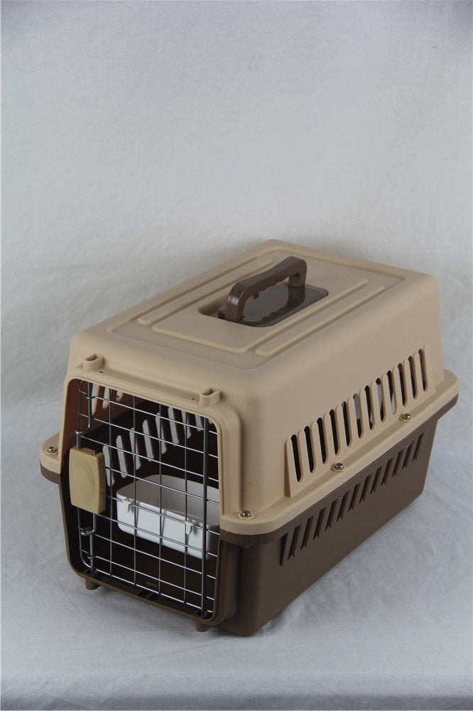 YES4PETS Small Dog Cat Rabbit Crate Pet Carrier Airline Cage With Bowl and Tray-Brown-Pet Care &gt; Cat Supplies-PEROZ Accessories