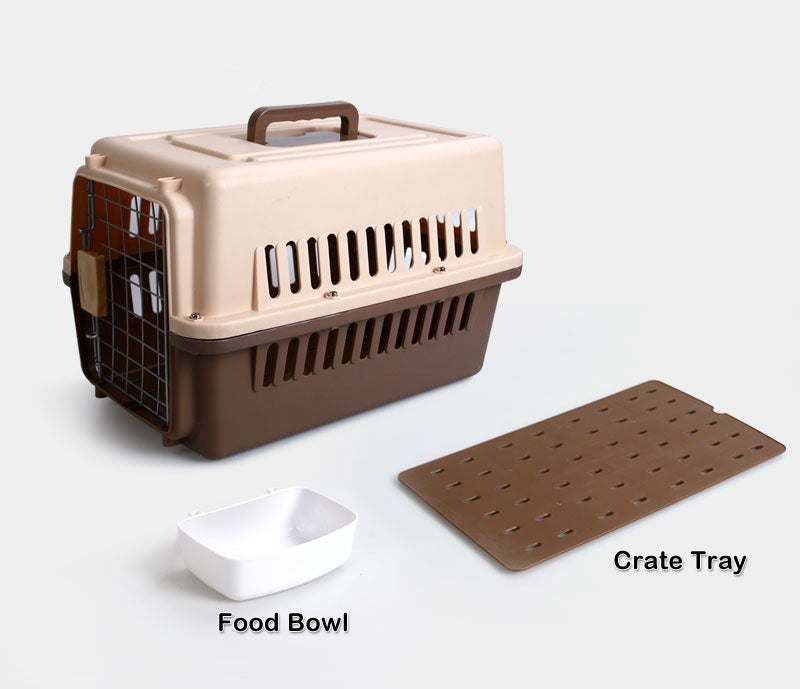 YES4PETS Small Dog Cat Rabbit Crate Pet Carrier Airline Cage With Bowl and Tray-Brown-Pet Care &gt; Cat Supplies-PEROZ Accessories