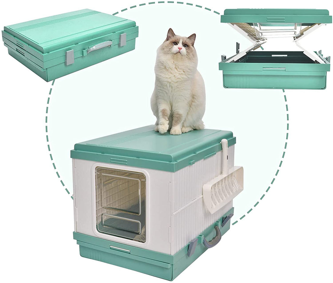 YES4PETS XL Portable Cat Toilet Litter Box Tray Foldable House with Handle and Scoop Green-Pet Care &gt; Cat Supplies-PEROZ Accessories
