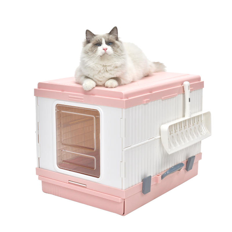 YES4PETS XL Portable Cat Toilet Litter Box Tray Foldable House with Handle and Scoop Pink-Pet Care &gt; Cat Supplies-PEROZ Accessories