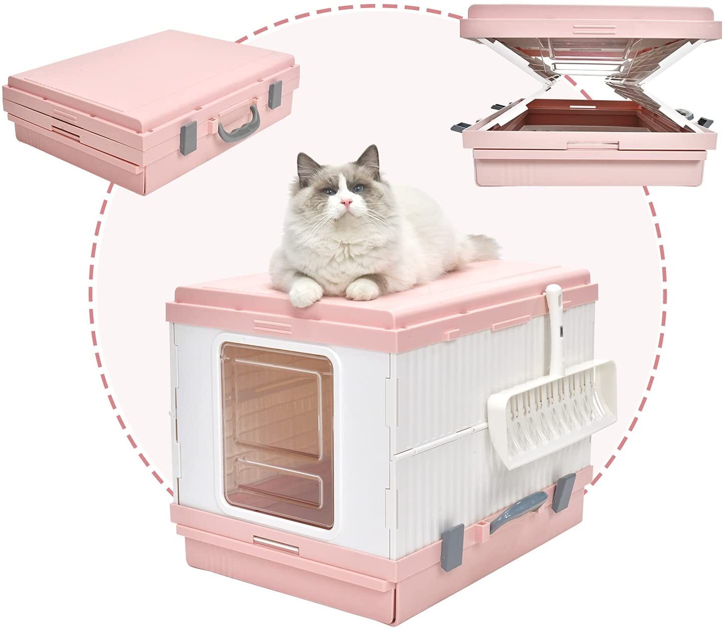 YES4PETS XL Portable Cat Toilet Litter Box Tray Foldable House with Handle and Scoop Pink-Pet Care &gt; Cat Supplies-PEROZ Accessories