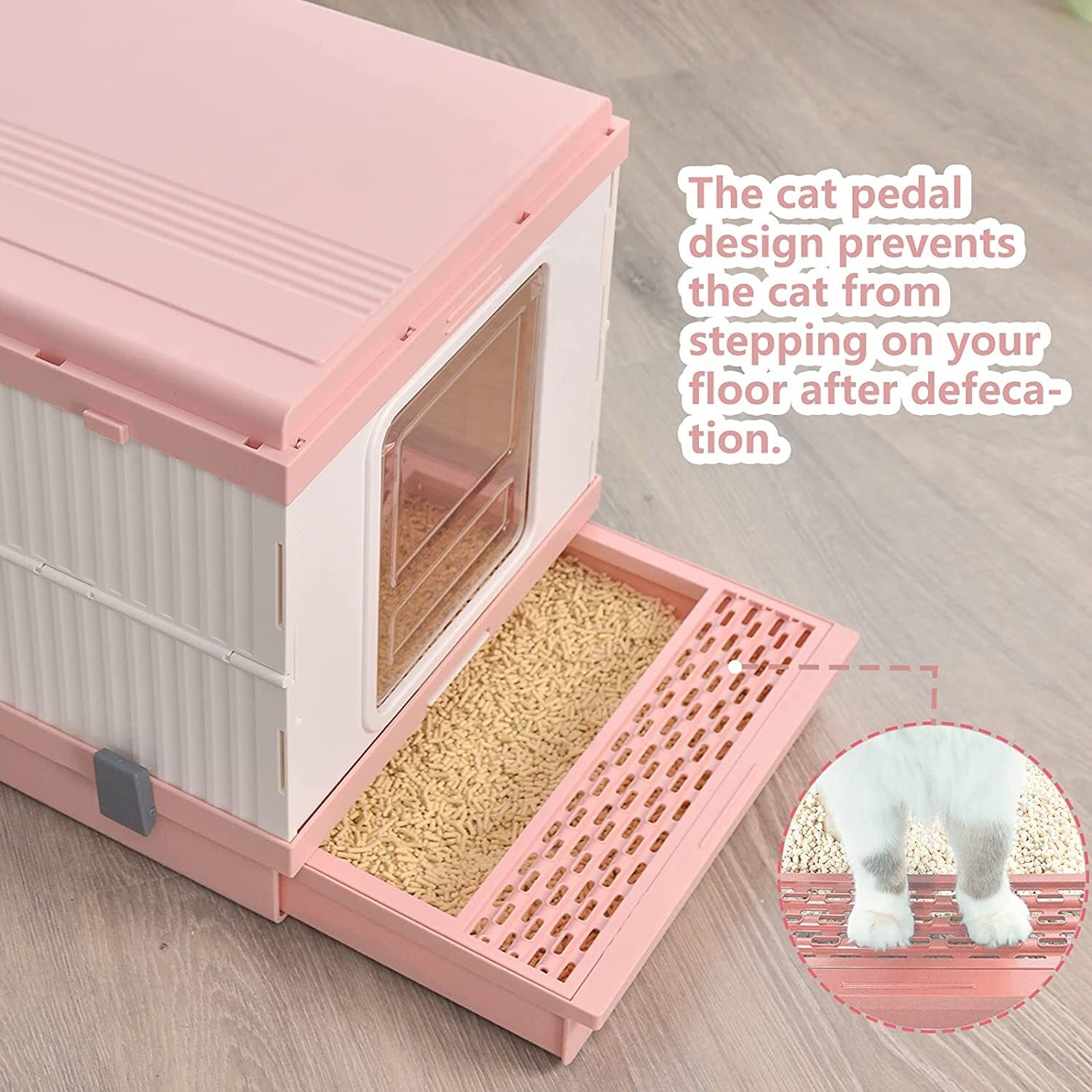 YES4PETS XL Portable Cat Toilet Litter Box Tray Foldable House with Handle and Scoop Pink-Pet Care &gt; Cat Supplies-PEROZ Accessories