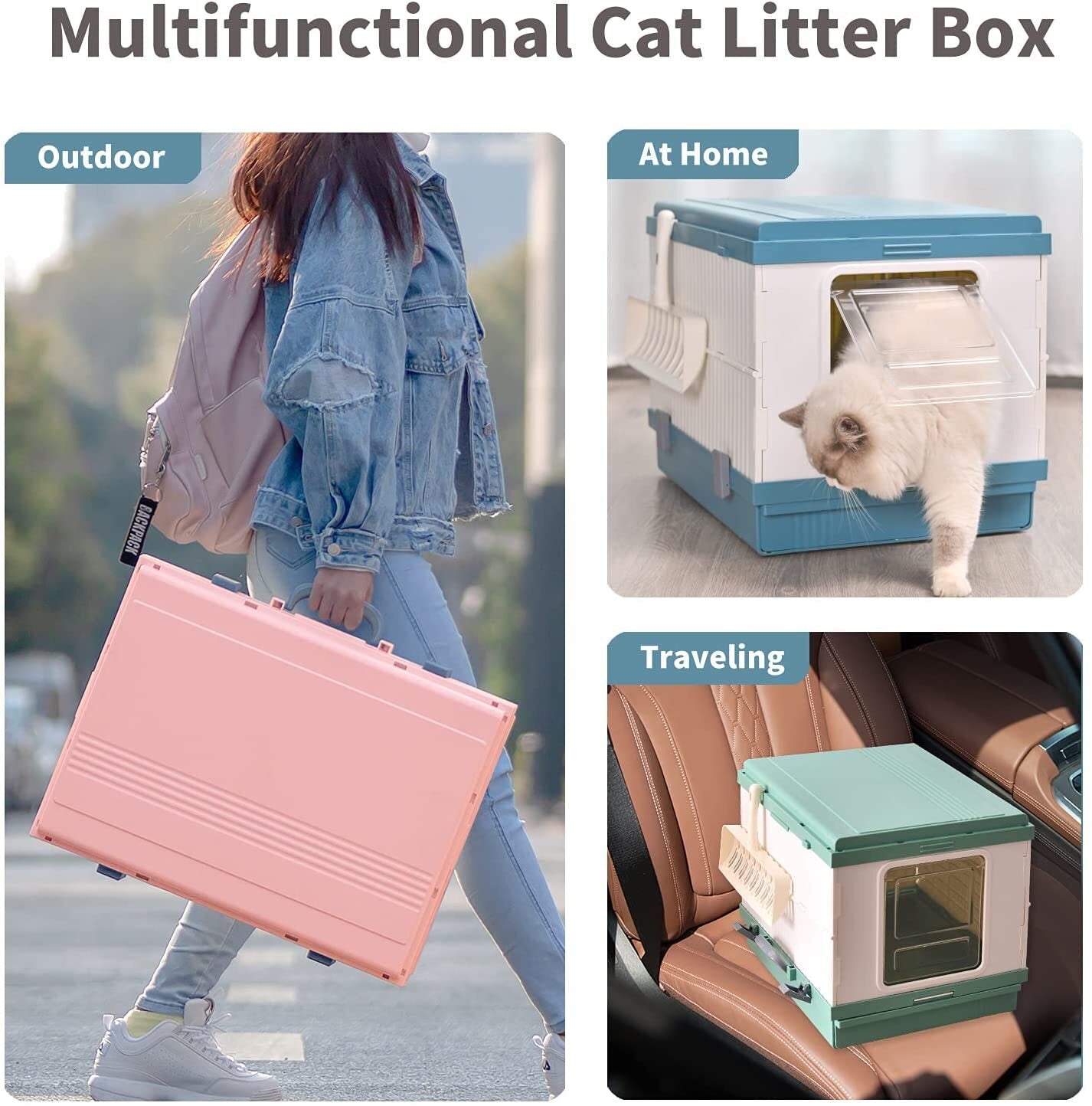 YES4PETS XL Portable Cat Toilet Litter Box Tray Foldable House with Handle and Scoop Pink-Pet Care &gt; Cat Supplies-PEROZ Accessories