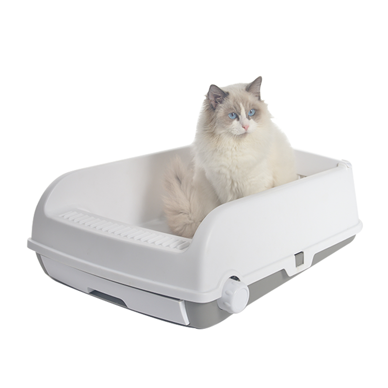 YES4PETS Large Cat Litter Tray Box Kitty Toilet with Rack Scoop Drawer-Style Cleaning Box White-Pet Care &gt; Cat Supplies-PEROZ Accessories