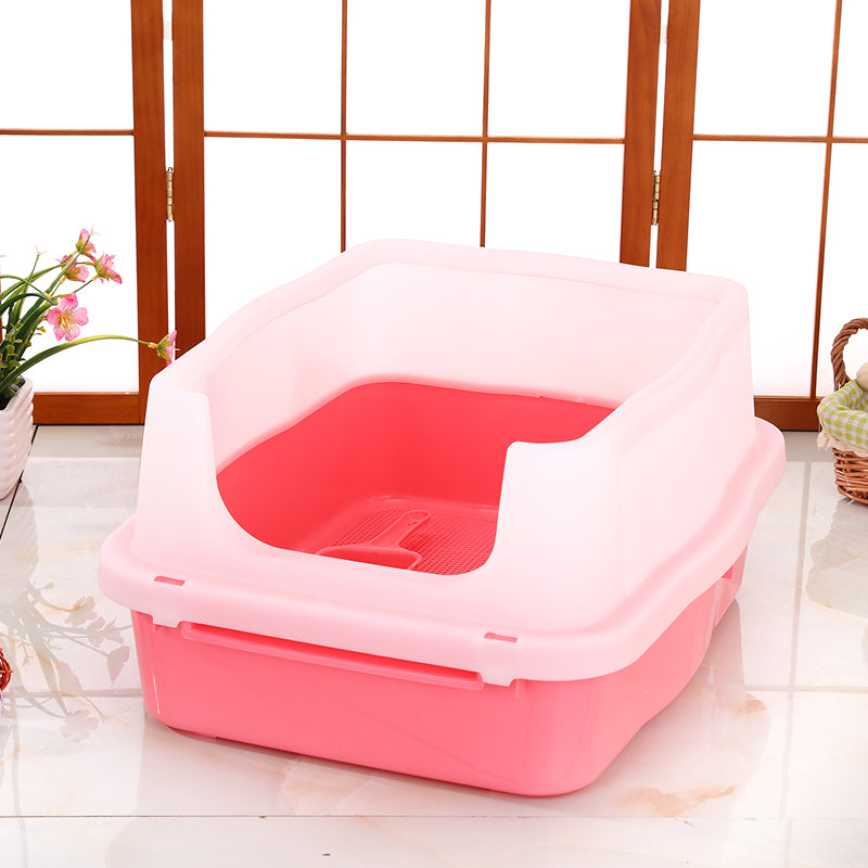 YES4PETS Large Deep Cat Kitty Litter Tray High Wall Pet Toilet Tray With Scoop Pink-Pet Care &gt; Cat Supplies-PEROZ Accessories